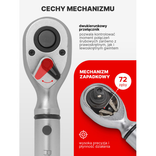 Klucz dynamometryczny 1/2" 20-120 Nm Dwustronny z blokadą CRV Rockforce