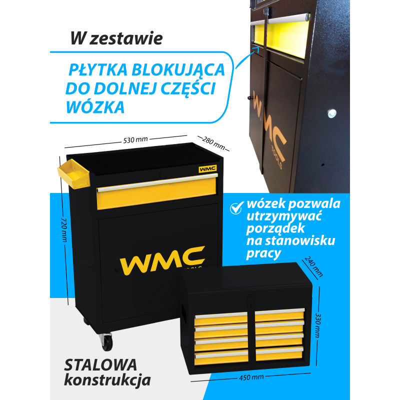 Szafka narzędziowa wózek warsztatowy 253 el 5 szuflad z blokadą mobilny WMC