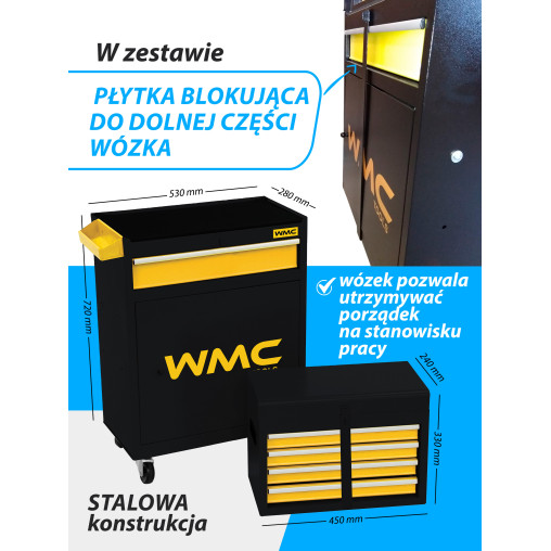 Szafka narzędziowa wózek warsztatowy 253 el 5 szuflad z blokadą mobilny WMC