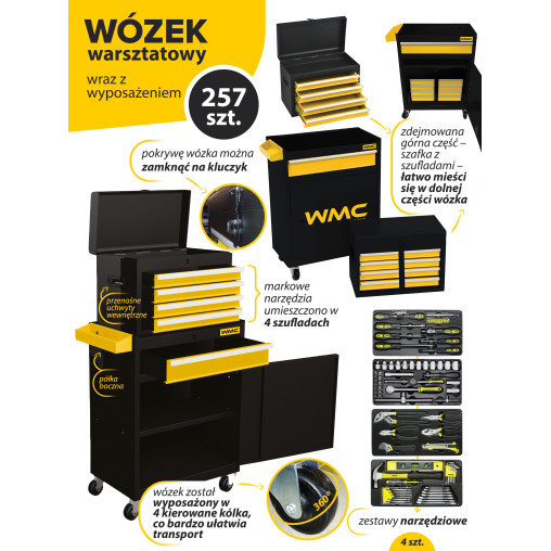 WMC Szafka NARZĘDZIOWA wózek warsztatowy KÓŁKA DUŻA szafa z WYPOSAŻENIEM