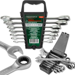 ROCKFORCE Zestaw kluczy płasko - oczkowych 7 elementów 8-19 mm KOMPLET