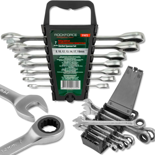 ROCKFORCE Zestaw kluczy płasko - oczkowych 7 elementów 8-19 mm KOMPLET