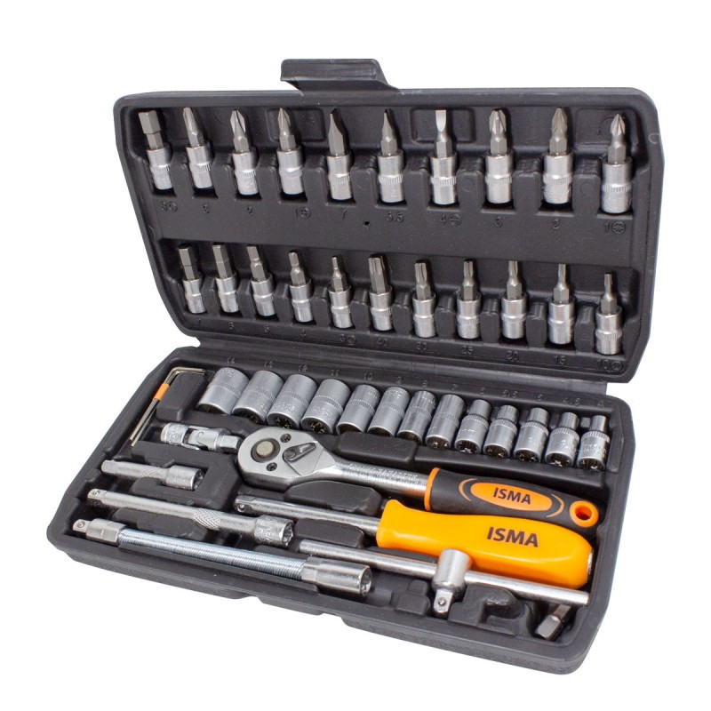 Zestaw nasadek 1/4" 4-14 mm bitonasadek 46el grzechotka klucze nasadowe CRV