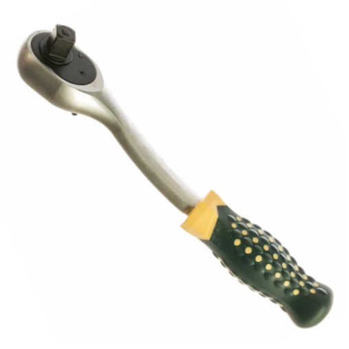 Grzechotka wzmocniona wygięta 1/2" 250mm 72 zęby gumowa rękojeść Rockforce