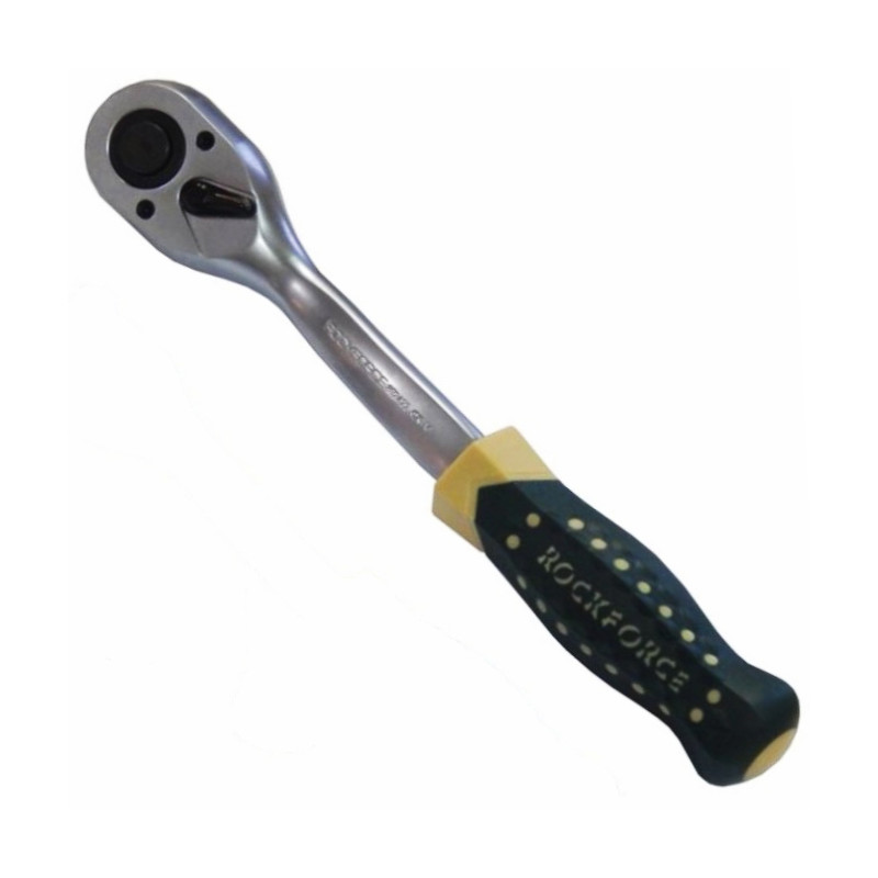 Grzechotka wzmocniona wygięta 1/2" 250mm 72 zęby gumowa rękojeść Rockforce