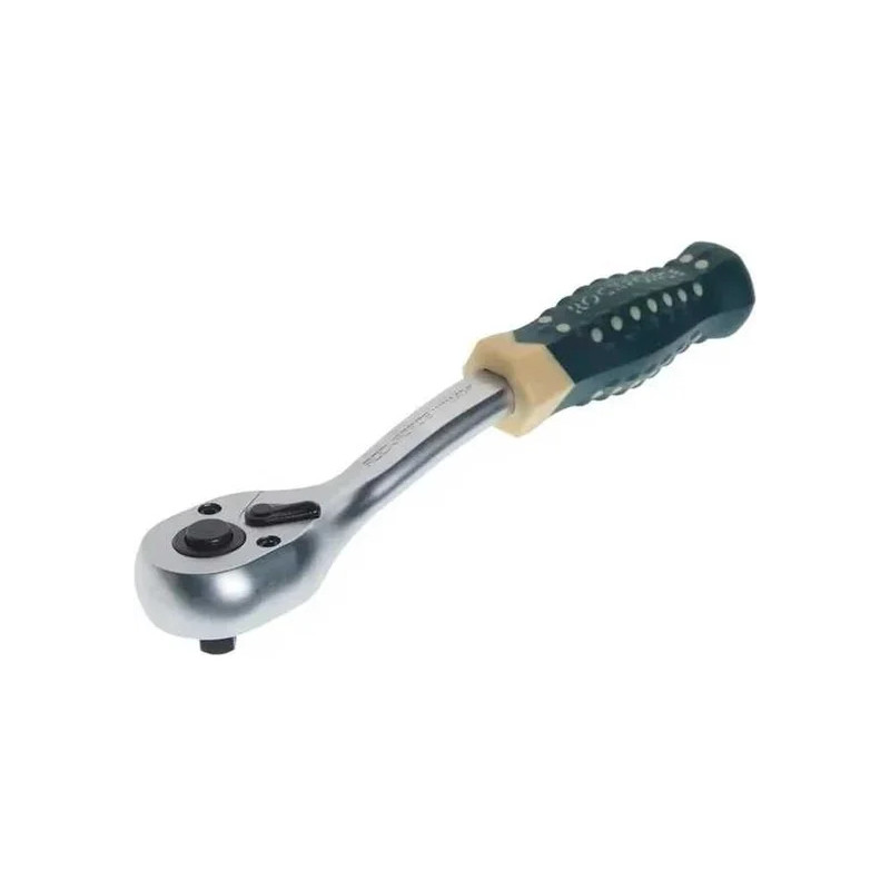 Grzechotka wzmocniona wygięta 1/2" 250mm 72 zęby gumowa rękojeść Rockforce