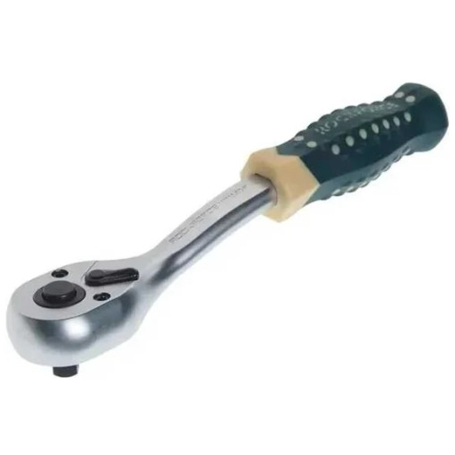 Grzechotka wzmocniona wygięta 1/2" 250mm 72 zęby gumowa rękojeść Rockforce