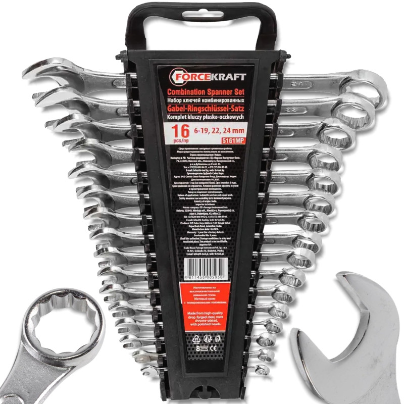 Zestaw 16 kluczy płasko-oczkowych 6-24 mm Klucze płasko-oczkowe Forcekraft
