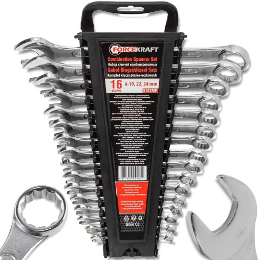 Zestaw 16 kluczy płasko-oczkowych 6-24 mm Klucze płasko-oczkowe Forcekraft
