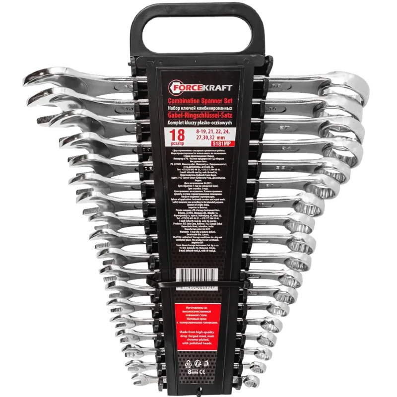 18 Kluczy Płasko-oczkowych 8-32 mm Zestaw klucze płasko-oczkowe Forcekraft