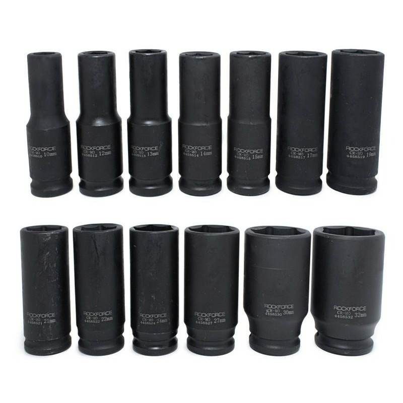 Zestaw 13 nasadek udarowych długich 1/2" 10-32mm 6-kątne CrMo Rockforce