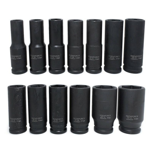 Zestaw 13 nasadek udarowych długich 1/2" 10-32mm 6-kątne CrMo Rockforce