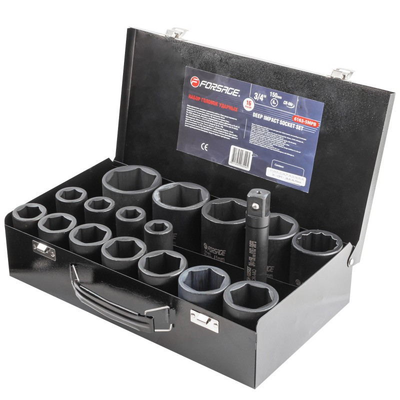 Zestaw nasadek udarowych długich 3/4" 17-50mm 6-kątne