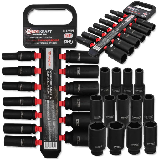 FORCKRAFT Zestaw NASADEK udarowych DŁUGICH 1/2" 10-32mm 13 ELEMENTÓW 6-kąt