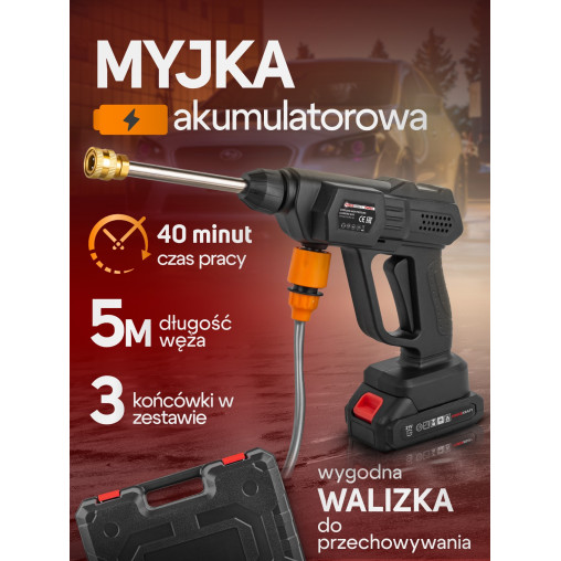 Myjka ciśnieniowa akumulatorowa 15bar 3tryby 21V do okien kostki Forcekraft