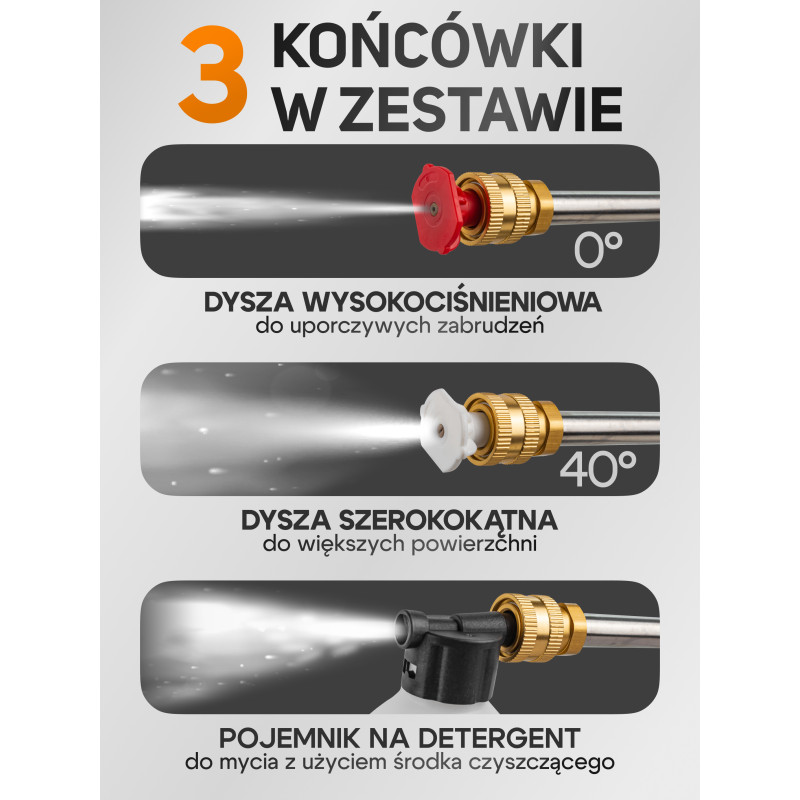 Myjka ciśnieniowa akumulatorowa 15bar 3tryby 21V do okien kostki Forcekraft