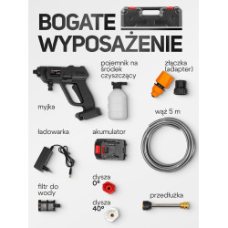 Myjka ciśnieniowa akumulatorowa 15bar 3tryby 21V do okien kostki Forcekraft
