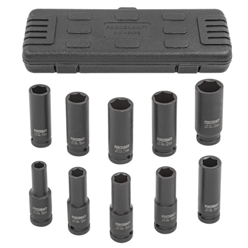 Zestaw 10 nasadek udarowych długich 1/2" 10-24mm 6-kątne walizka Forcekraft
