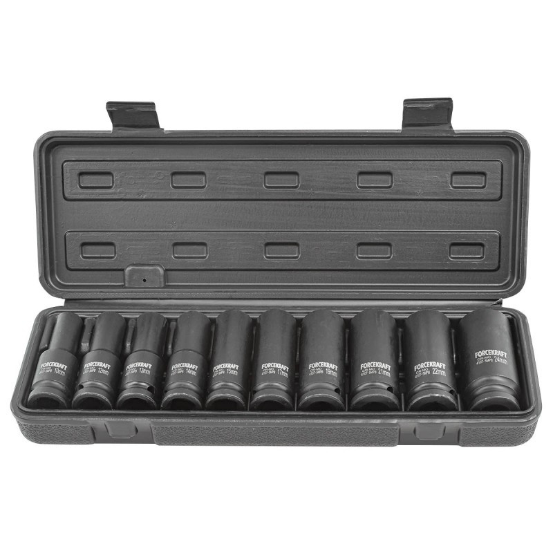 Zestaw 10 nasadek udarowych długich 1/2" 10-24mm 6-kątne walizka Forcekraft