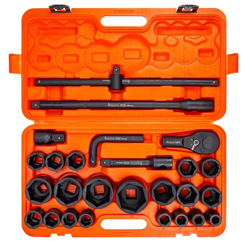 Klucze nasadowe udarowe  3/4'' 17-65mm 6-kątne 26el walizka