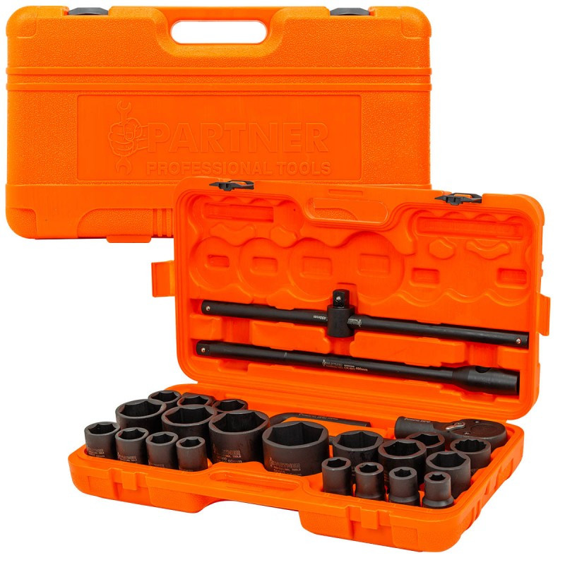 Klucze nasadowe udarowe  3/4'' 17-65mm 6-kątne 26el walizka