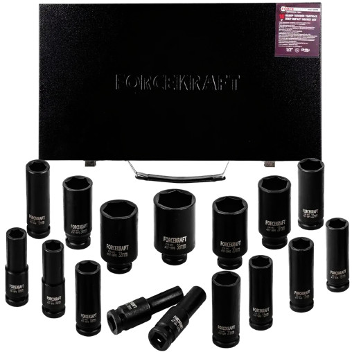 FORCEKRAFT Zestaw NASADEK udarowych DŁUGICH 1/2" 16 ELEMENTÓW 10-36mm