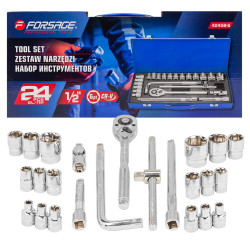 Zestaw kluczy nasadowych Grzechotka nasadki 1/2" 8-32mm 6kąt 24el Forsage