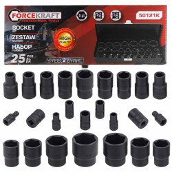 Zestaw nasadek udarowych nasadki 1/2" 1/4" 4-32mm 6-kątne 25 elem walizka