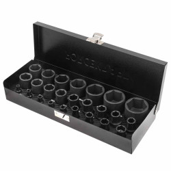Zestaw nasadek udarowych nasadki 1/2" 1/4" 4-32mm 6-kątne 25 elem walizka