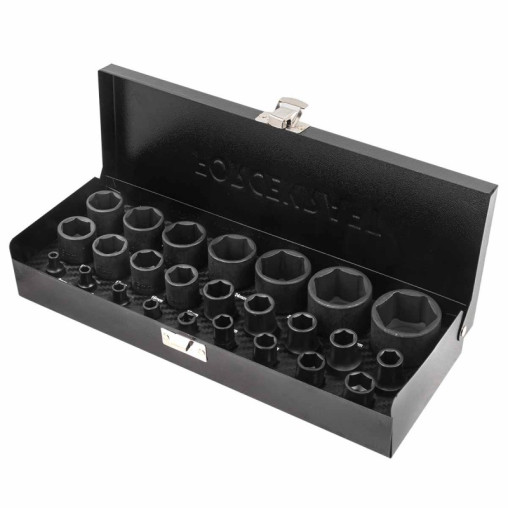 Zestaw nasadek udarowych nasadki 1/2" 1/4" 4-32mm 6-kątne 25 elem walizka