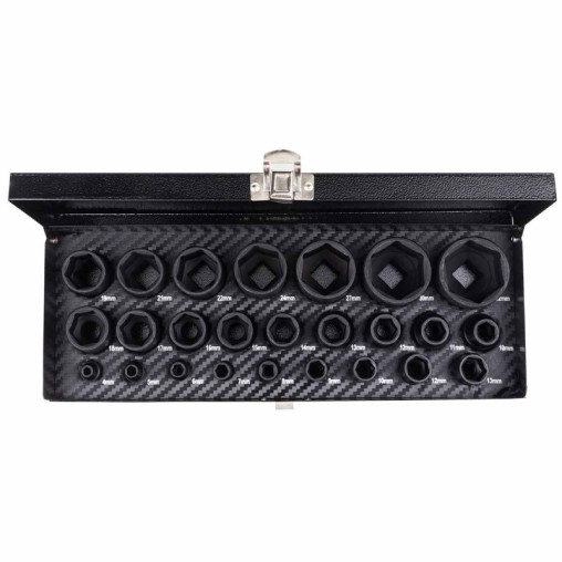 Zestaw nasadek udarowych nasadki 1/2" 1/4" 4-32mm 6-kątne 25 elem walizka