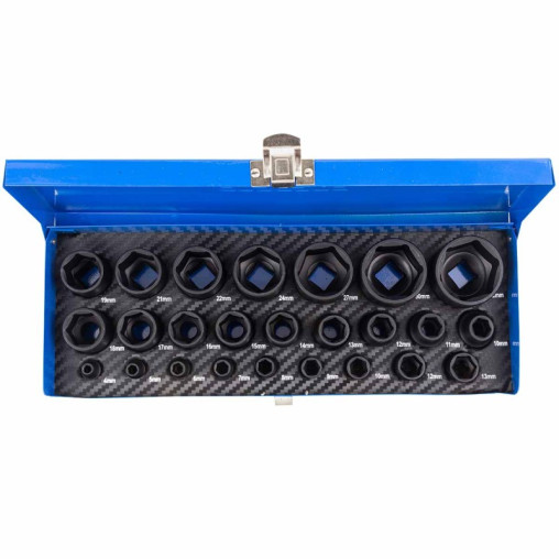 Zestaw klucze nasadki udarowe 1/2" 1/4" 4-32mm 6-kątne 25el walizka