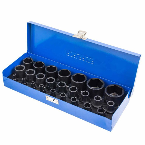 Zestaw klucze nasadki udarowe 1/2" 1/4" 4-32mm 6-kątne 25el walizka
