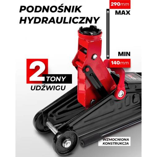 Podnośnik Samochodowy hydrauliczny 140-290 mm 2T punktowy Żaba Forcekraft