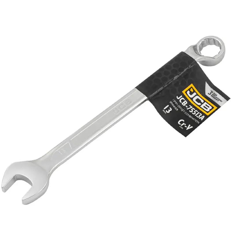 JCB Klucz PŁASKO-OCZKOWY 2-stronny ODGIĘTY o 75 STOPNI 13 mm Cr-V 12-KĄTNY