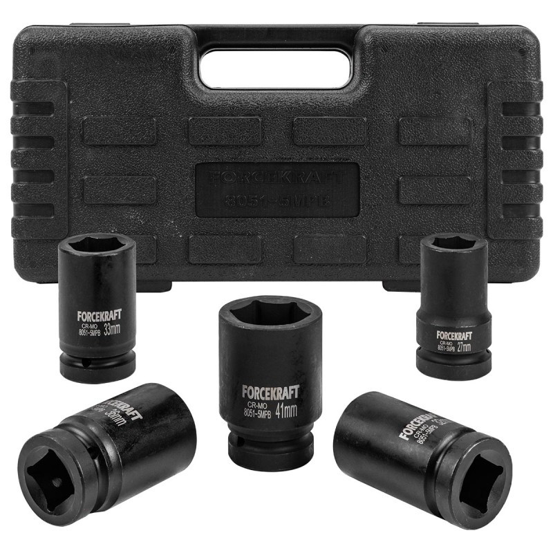 Nasadki udarowe 1" 27-41 mm zestaw 5 nasadek udarowych w walizce 6-kątne
