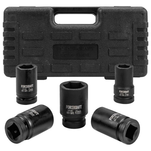 Nasadki udarowe 1" 27-41 mm zestaw 5 nasadek udarowych w walizce 6-kątne