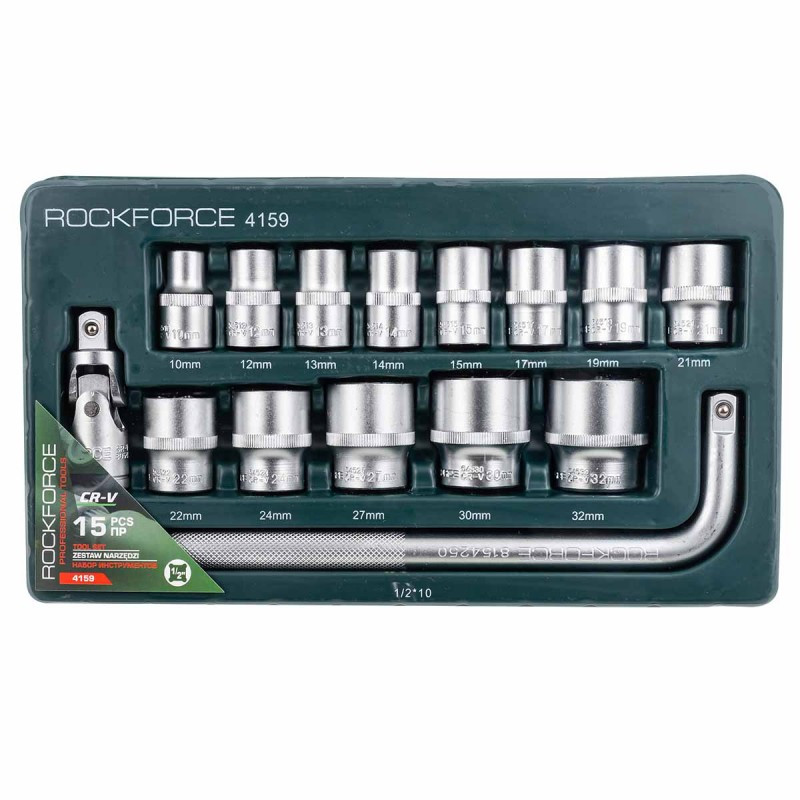 Zestaw nasadek 1/2" 10-32mm 6-kątne 15el