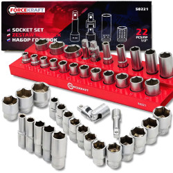 FORCEKRAFT Zestaw nasadek 1/2" 10-32mm 6-kątne 22 ELEMENTY