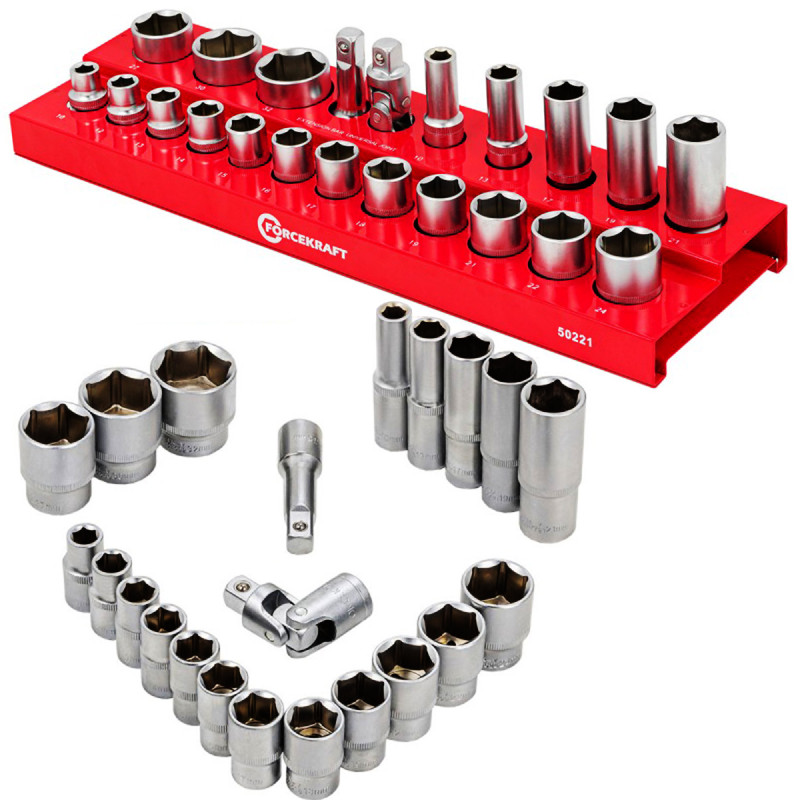 FORCEKRAFT Zestaw nasadek 1/2" 10-32mm 6-kątne 22 ELEMENTY