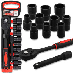Zestaw nasadek 1/2" 10-24 mm 12 el z grzechotką przedłużką CrV Forcekraft
