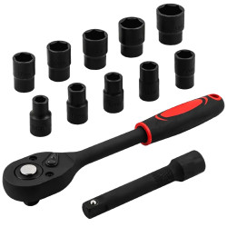 Zestaw nasadek 1/2" 10-24 mm 12 el z grzechotką przedłużką CrV Forcekraft