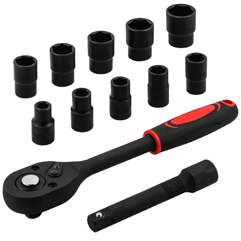 Zestaw nasadek 1/2" 10-24 mm 12 el z grzechotką przedłużką CrV Forcekraft