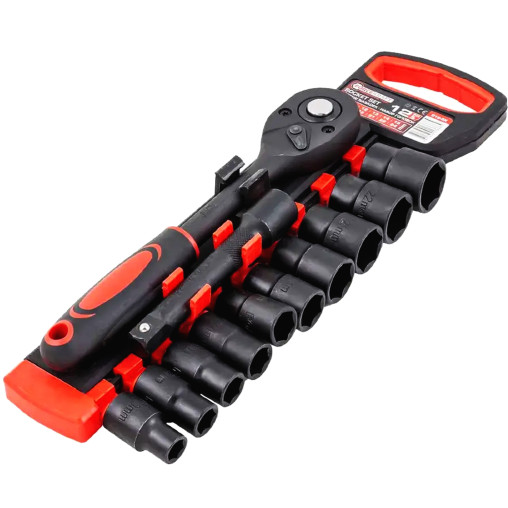 Zestaw nasadek 1/2" 10-24 mm 12 el z grzechotką przedłużką CrV Forcekraft
