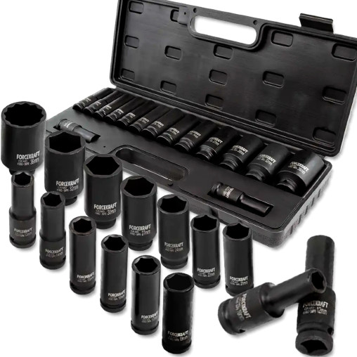 FORCEKRAFT Zestaw NASADEK udarowych GŁĘBOKICH 1/2" 10-36mm 6-kątne 15 EL