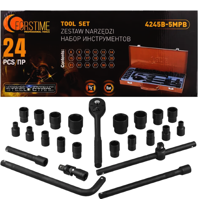 EVERFORCE Zestaw narzędzi 1/2" 6-kątnych 8-32mm 24 ELEMENTY + WALIZKA