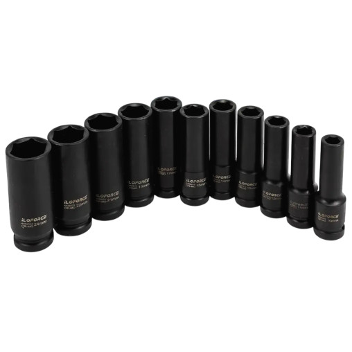 Zestaw 11 nasadek udarowych głębokich 10-24 mm 1/2" nasadki 6-kątne CrMo
