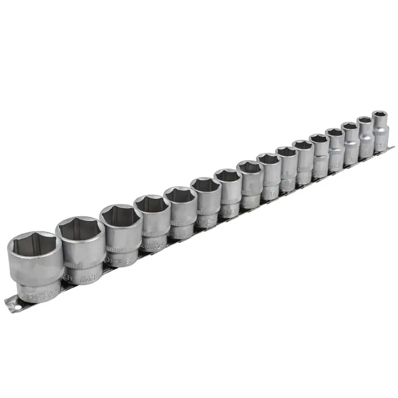 ROCKFORCE Zestaw NASADEK 1/2" 6-kątnych 16 ELEMENTÓW na listwie Cr-V