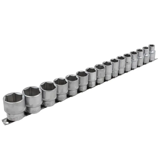 ROCKFORCE Zestaw NASADEK 1/2" 6-kątnych 16 ELEMENTÓW na listwie Cr-V
