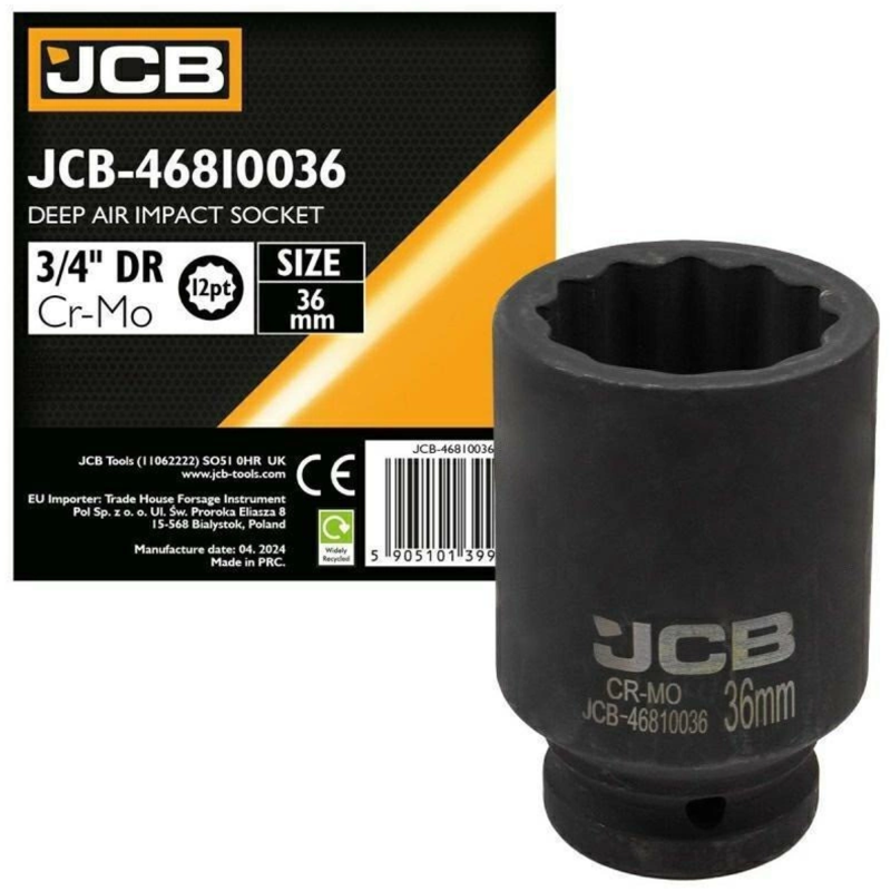 JCB NASADKA udarowa GŁĘBOKA 3/4" Cr-Mo 12-kątna 36mm